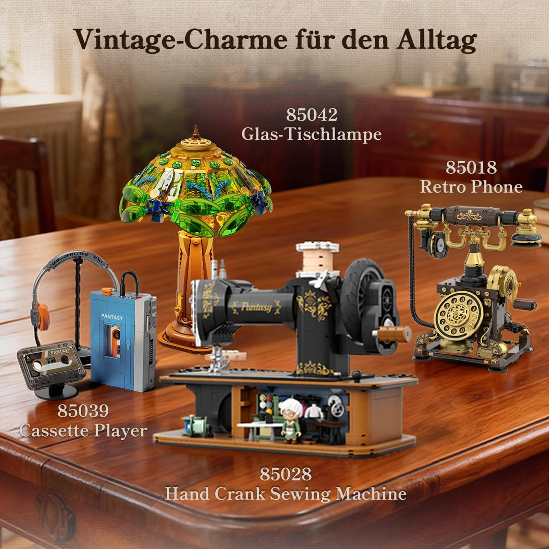 PANTASY Retro Nähmaschine Baustein-Modell, Vintage Handkurbel mit Funktionierendem Zahnrad-Mechanism
