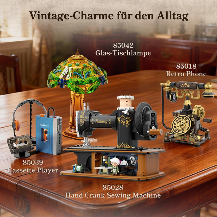 PANTASY Retro Nähmaschine Baustein-Modell, Vintage Handkurbel mit Funktionierendem Zahnrad-Mechanism