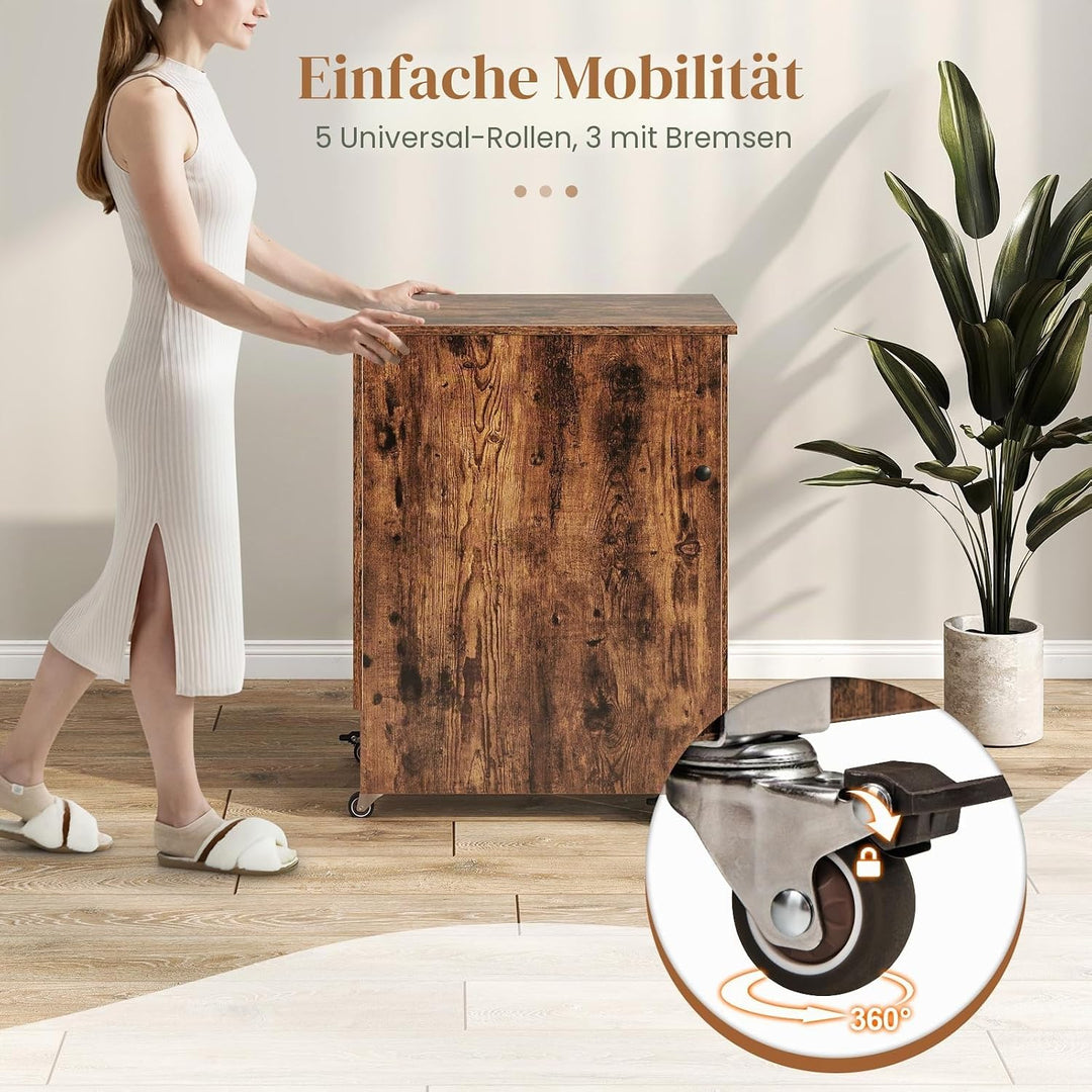 FANTASK 2 in 1 Zusammenklappbarer Nähtisch, Nähmaschinenschrank mit Ladestation, Regalen und abschli