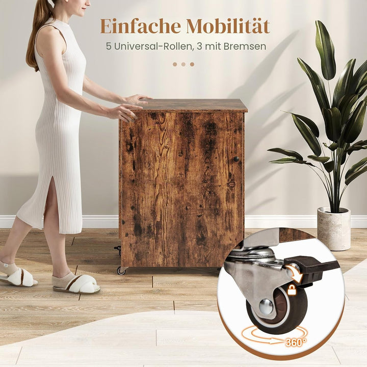 FANTASK 2 in 1 Zusammenklappbarer Nähtisch, Nähmaschinenschrank mit Ladestation, Regalen und abschli