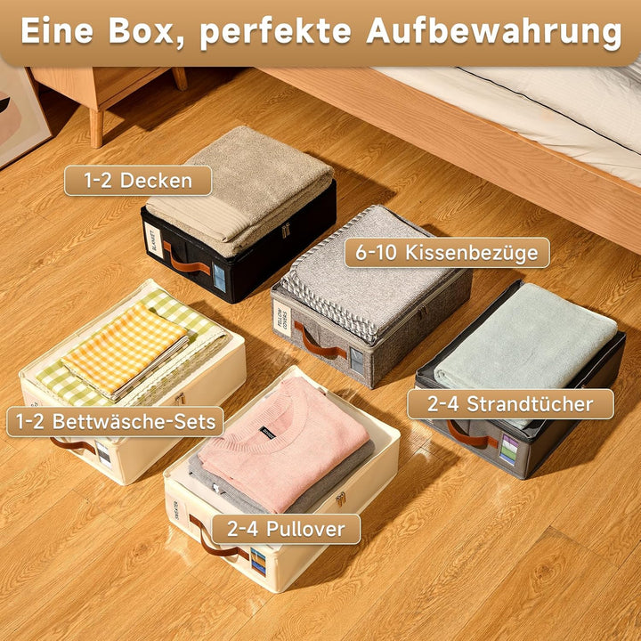 Bettwäsche-Organizer 8er Pack – Insektendichte Aufbewahrungsbox mit Reissverschluss, Etikett, Griff,