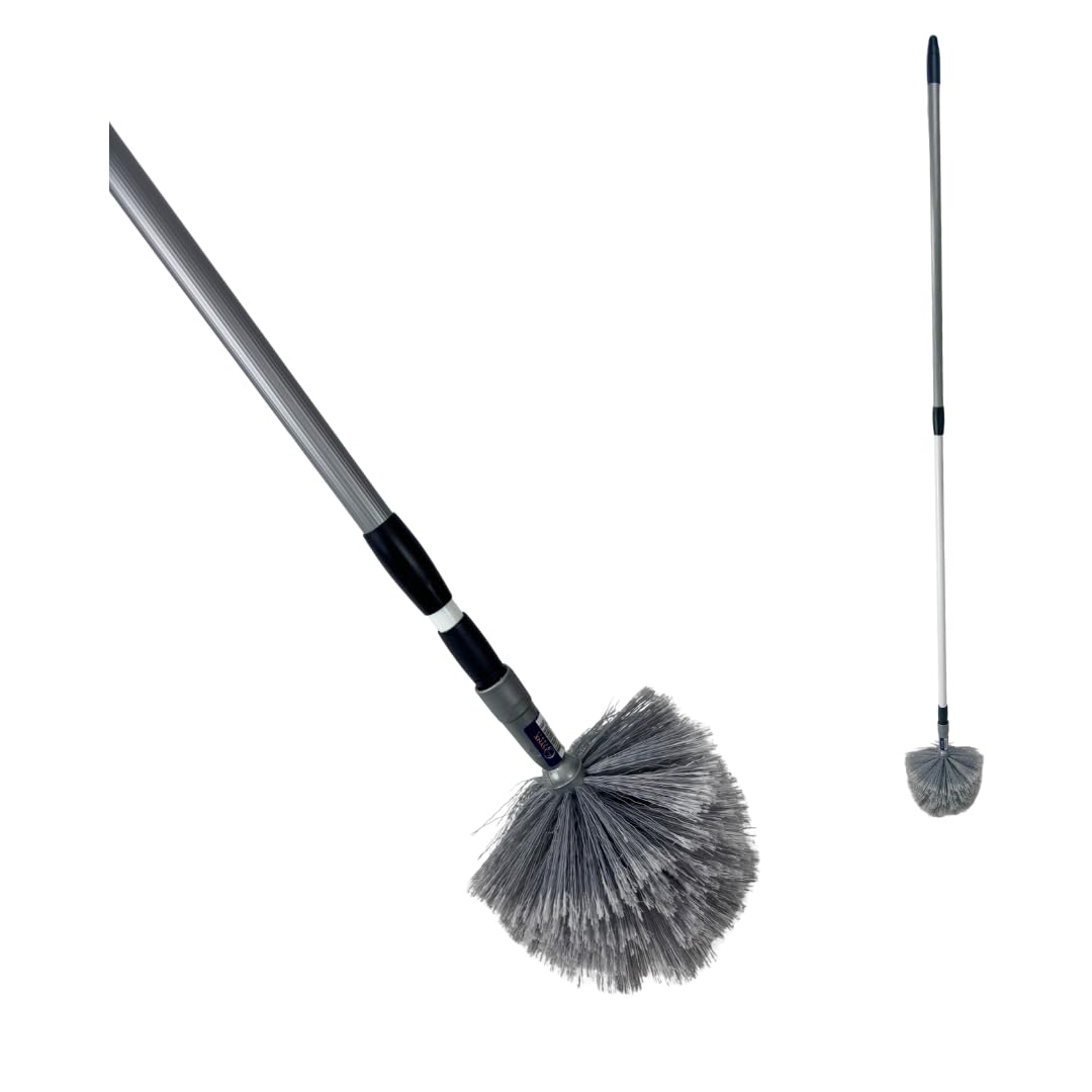 Staubbiene Grau Staubbesen mit Teleskopstiel 175 cm, Staubwedel lang ausziehbar, Spinnenwebenentfern
