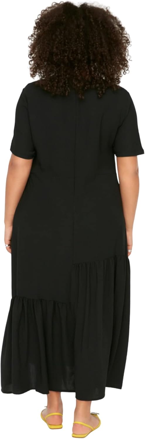 TRENDYOL Damen Women Ruffle Hem Dress Maxi Rüschen Saum Oversize Woven Plus Size Kleid 42 Schwarz, 4