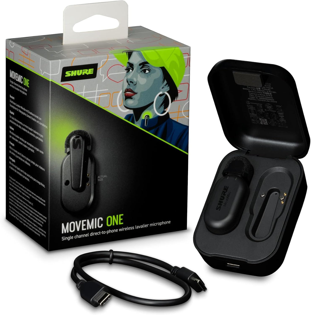 Shure MoveMic One - Professionelles Funk-Ansteckmikro für iPhone &amp; Android, Bluetooth Mini Mic, 24 S