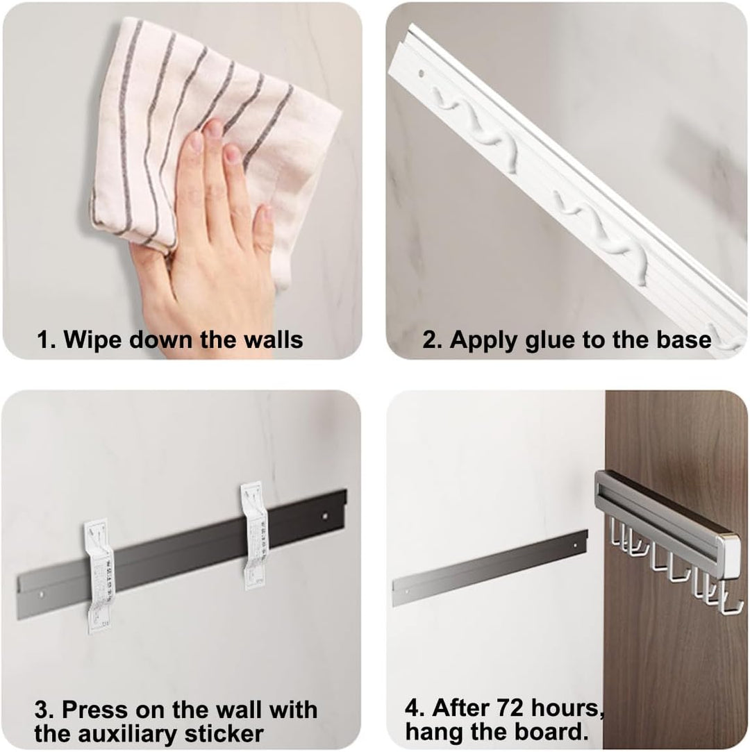 HMAKGG Hakenleiste Küche ohne Bohren, 50CM Küchenleiste Selbstklebend mit 10 Beweglichen Haken, Küch