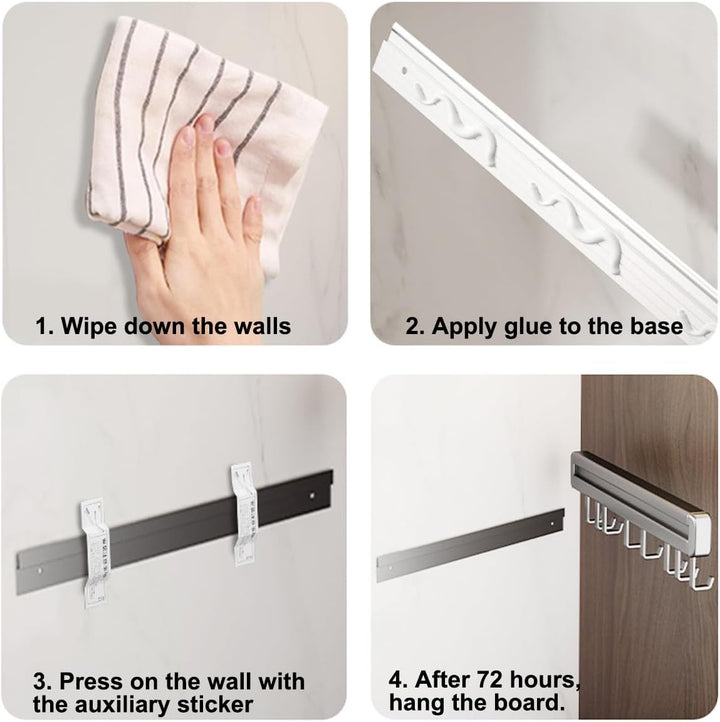 HMAKGG Hakenleiste Küche ohne Bohren, 50CM Küchenleiste Selbstklebend mit 10 Beweglichen Haken, Küch