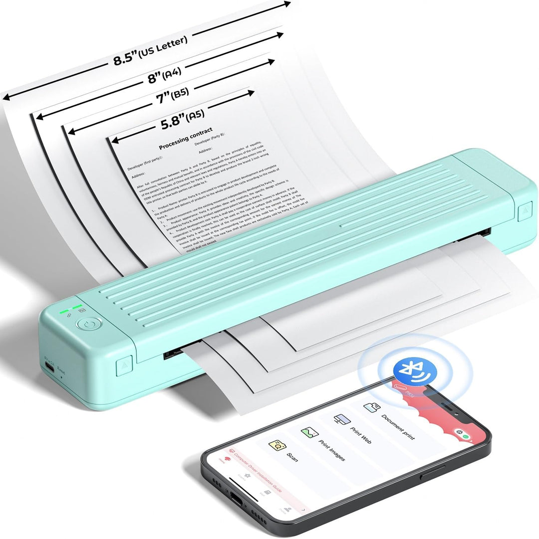 ASprink Mobiler Drucker A4 für Unterwegs, Tragbarer Drucker Thermodrucker A4 P831 für US Letter/A4/B