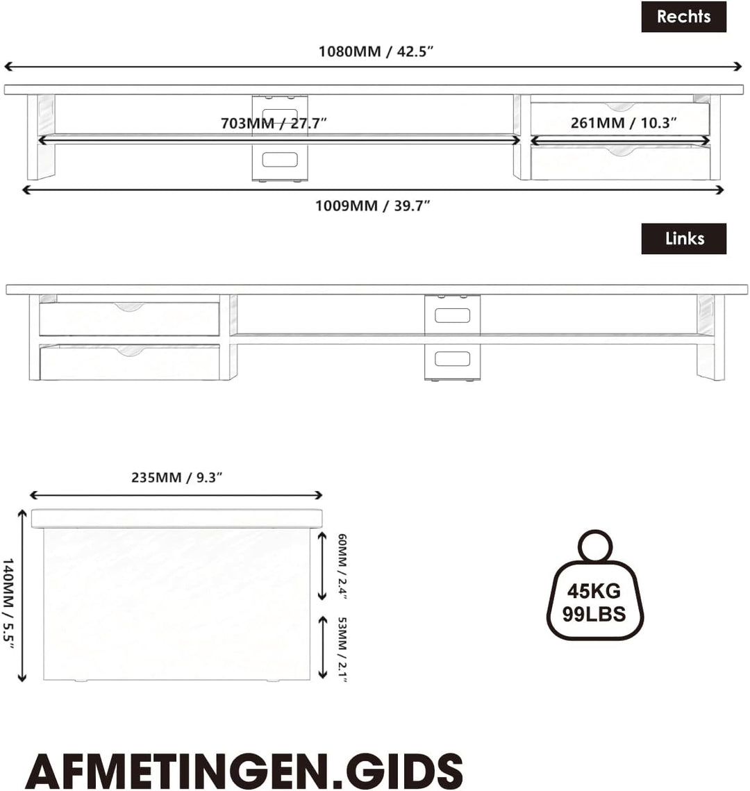 Fenge Dual Monitorständer Riser mit 2 Acryl Schubladen 108cm Grosse Computer Bildschirmständer für P