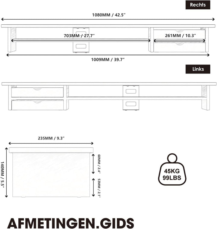 Fenge Dual Monitorständer Riser mit 2 Acryl Schubladen 108cm Grosse Computer Bildschirmständer für P