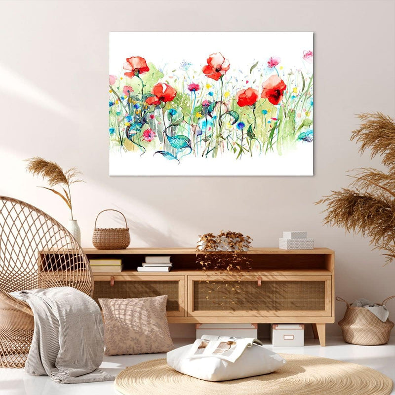 Bilder auf Leinwand 100x70cm Leinwandbild Blumen Wiese Blatt Natur Gross Wanddeko Bild Schlafzimmer