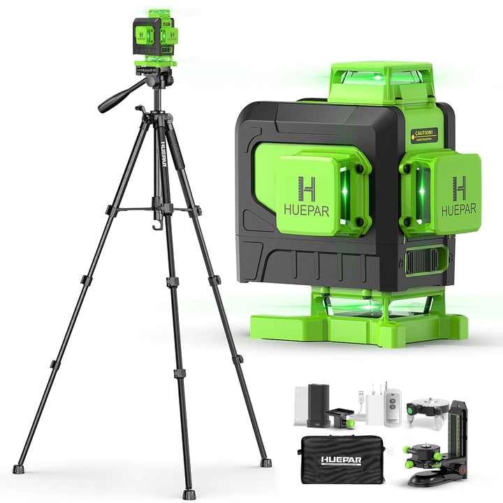 Huepar 4 x 360 Laser-Wasserwaage selbstnivellierend mit 152 cm hohem Stativ, 4D-Laser-Wasserwaage mi
