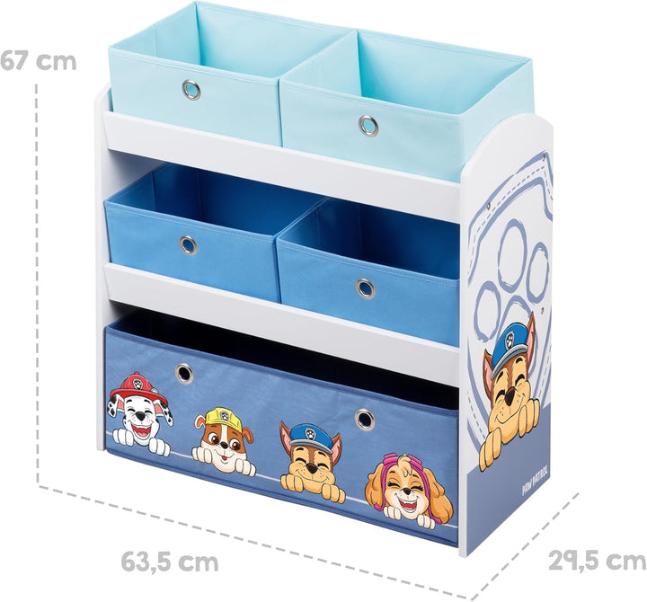 roba Spielregal aus Holz Paw Patrol - Spielzeugregal mit 5 Boxen - Montessori Aufbewahrungsregal für