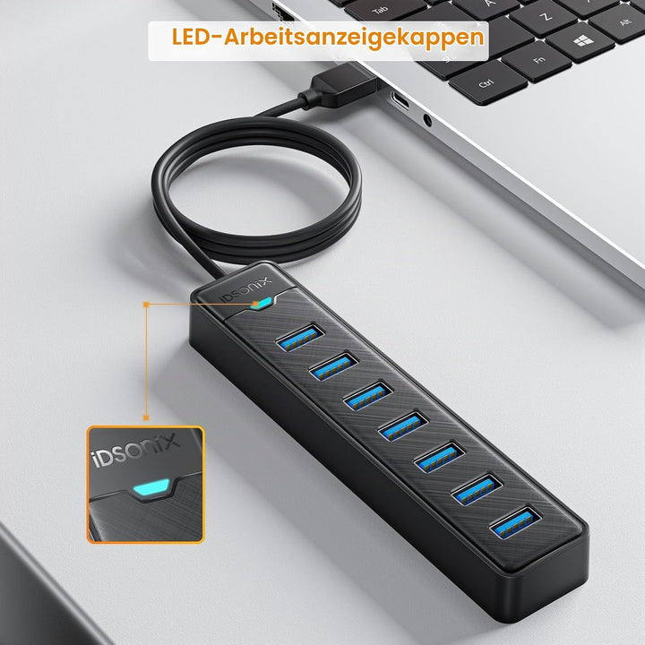 iDsonix USB Hub 3.0, 7 Ports USB Hub [0.5m] USB Verteiler Multiport Adapter USB Splitter 5Gbps Data