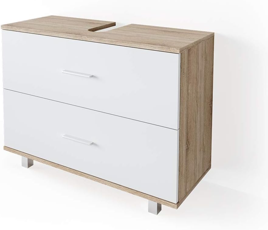 VICCO Waschbeckenunterschrank Ilias Schublade Unterschrank Badezimmer, Sonoma-weiss