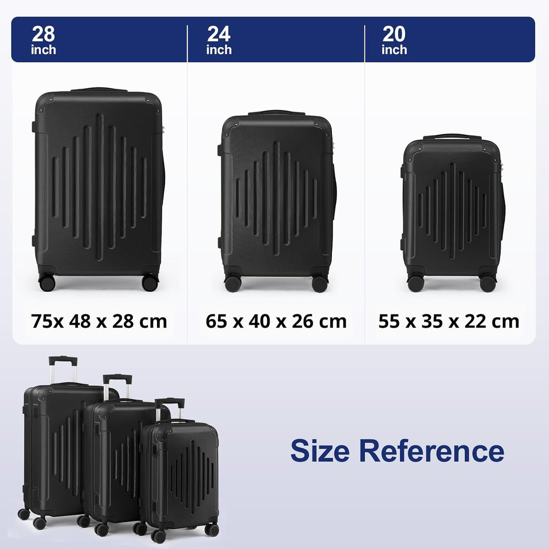 LEADZM Kofferset 3 teilig, Reisekoffer Set mit Eckenschutz, Koffer Set Hartschalen-Trolley aus ABS m