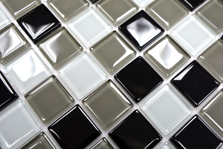 Mosaik Fliesen Mosaikfliesen Glasmosaik Kachel schwarz grau weiss glänzend Küchenfliese WC Fliesensp
