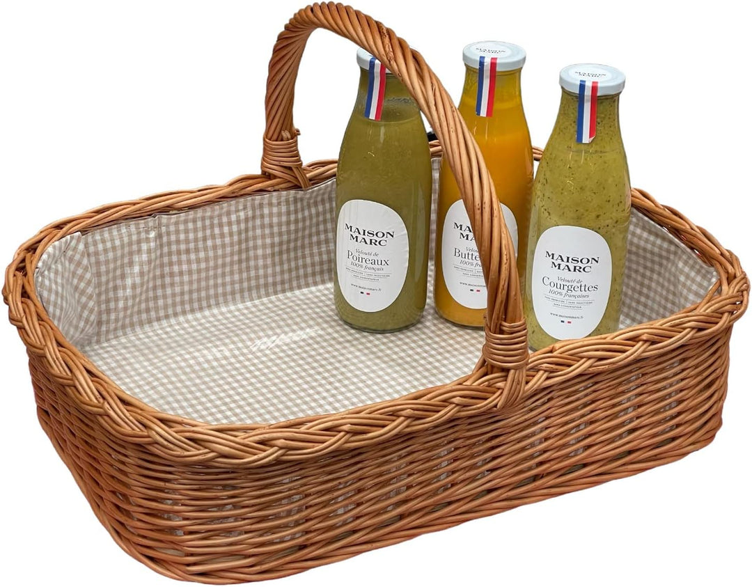 Tablett aus Weide mit Futter Olivegrau fein kariert