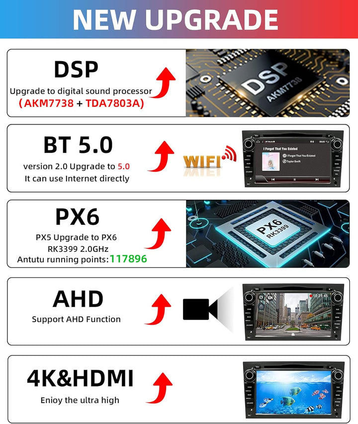 JOYX [PX6+DSP] Android 10 Autoradio Passt für Opel Vauxhall Antara Zafira Corsa Meriva - 2 Din - Kam