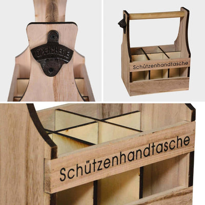 UNUS Home Schützenhandtasche Bier, Flaschenträger aus Holz für 6 Flaschen, Bierträger mit Flaschenöf