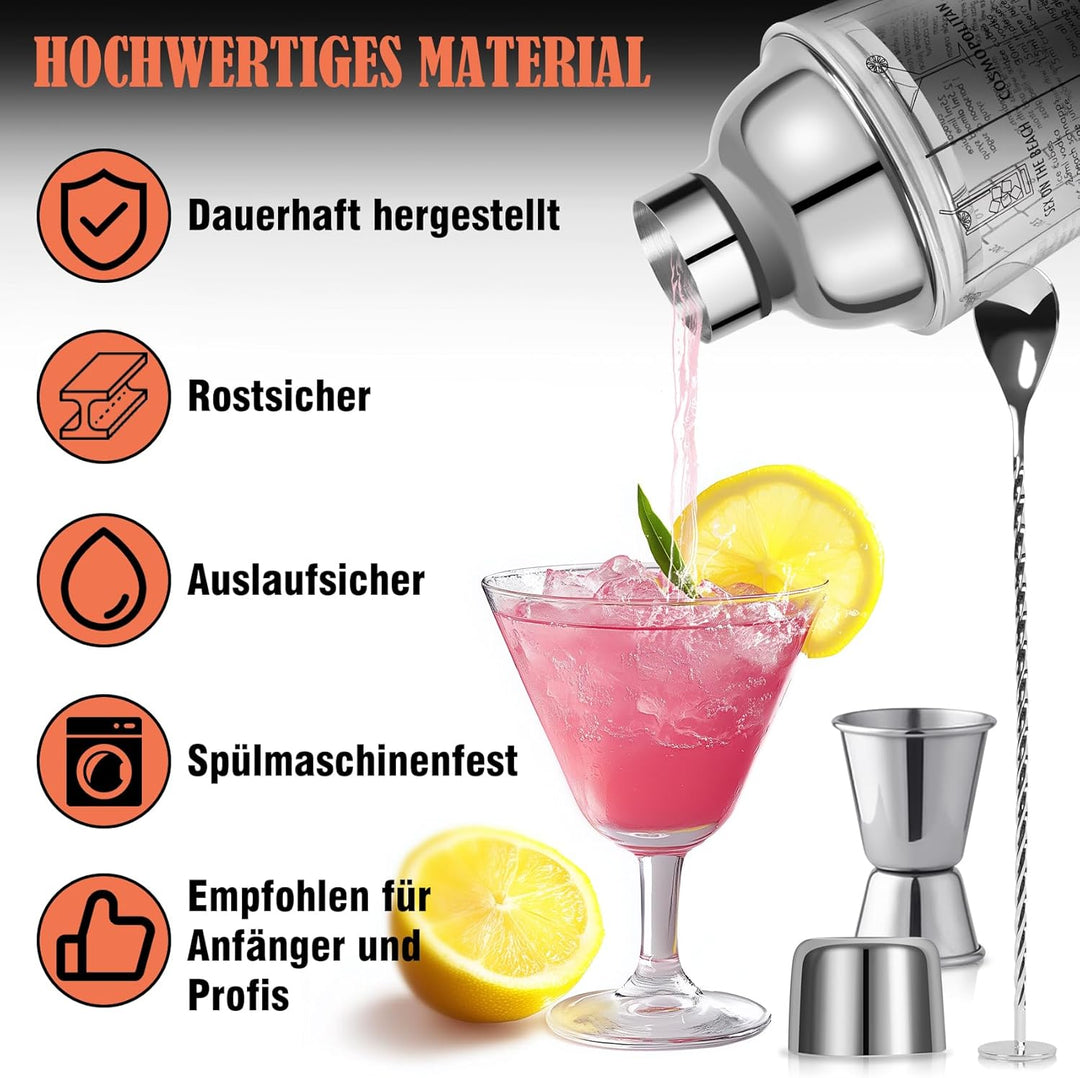 14oz Glas Cocktail Shaker Set, Margarita Mixer Shaker mit eingebautem Sieb und Messbecher & Mischlöf