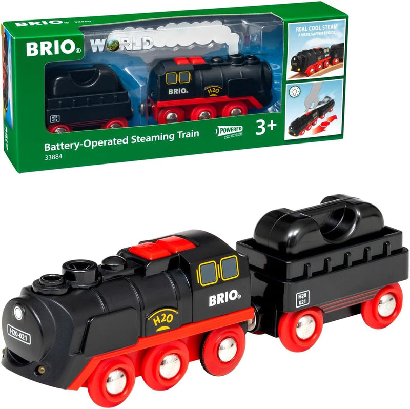 BRIO World 33884 Batterie-Dampflok mit Wassertank - Lokomotive mit echtem kühlen Dampf und Wasserbeh