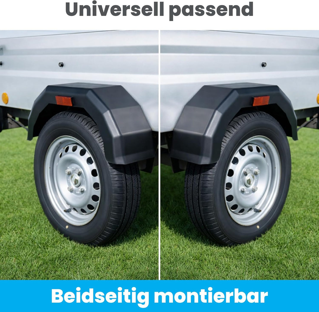 2X Anhänger Kotflügel 620x250x180mm – Schutzblech Kunststoff Schwarz mit Reflektor – Beidseitig mont