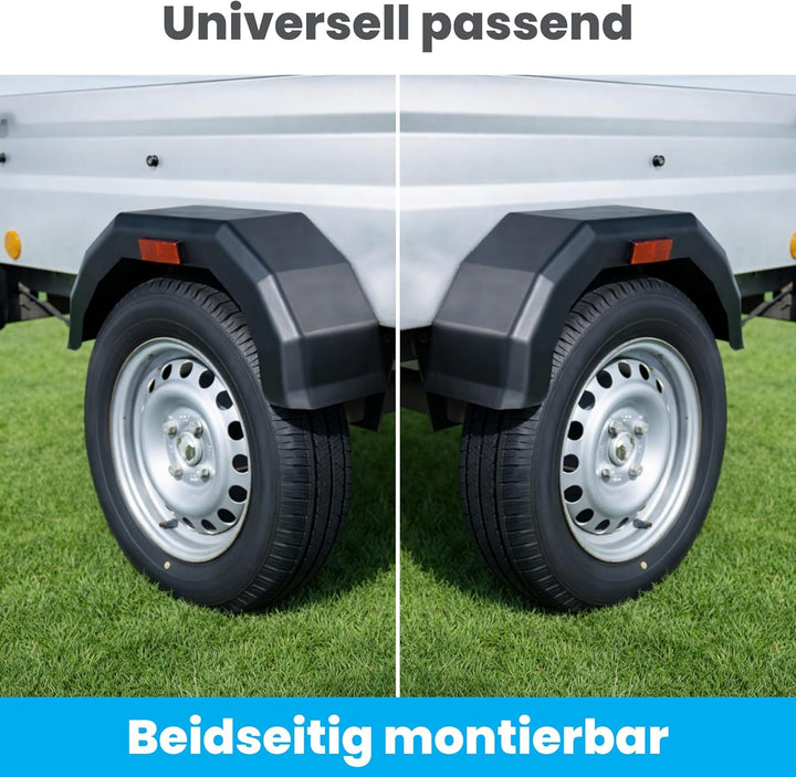 2X Anhänger Kotflügel 620x250x180mm – Schutzblech Kunststoff Schwarz mit Reflektor – Beidseitig mont