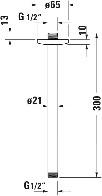 Duravit Universal Duscharm, Duscharmatur Deckenbefestigung, Brausearm 300 mm, Duschbrause rund, Chro