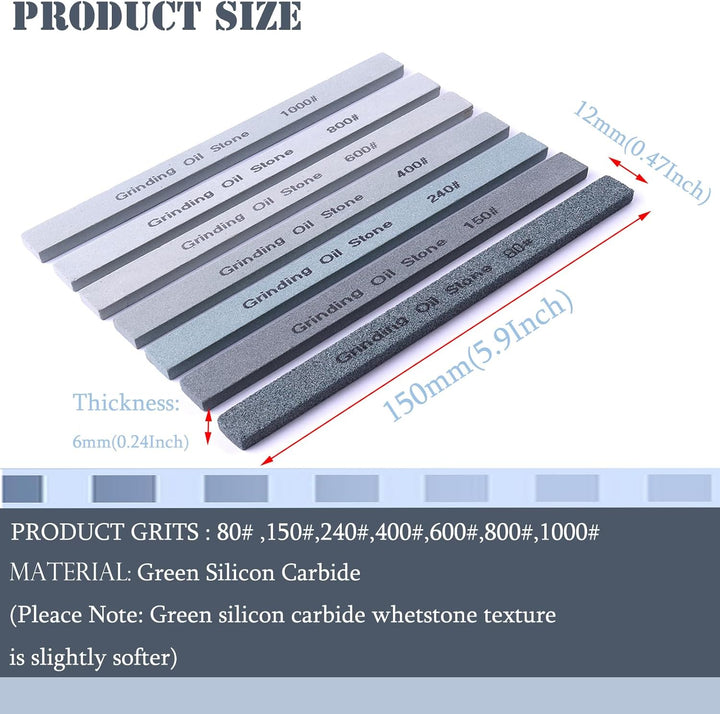 Schärfstein Set,7pcs Messer Abziehstein Set Grün Siliziumkarbid Öl Stein Abziehstein für Messer,Die