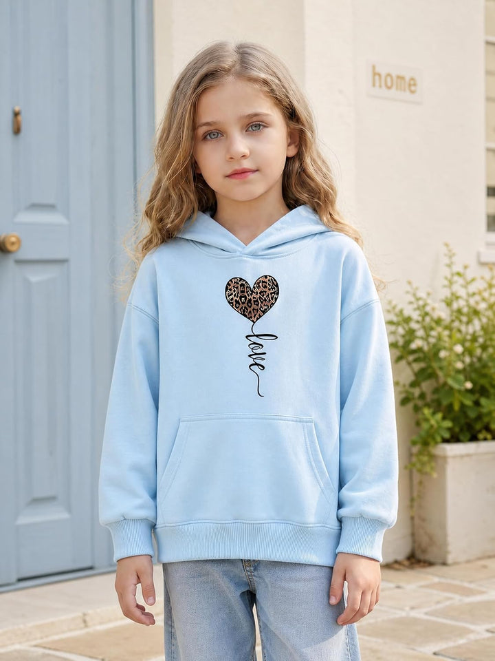 Hoodie Mädchen Kapuzenpullover Leopard Drucke Sweatshirt mit Kapuzen Casual Baumwolle Pullover Langa