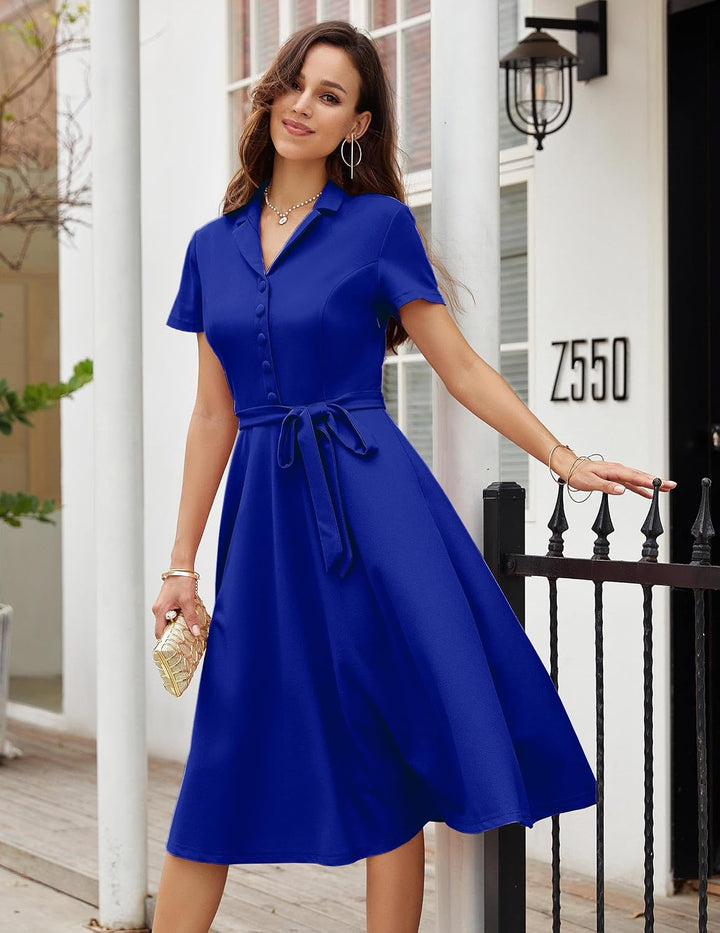 Wedtrend Vintage Cocktailkleid Damen A Linie Midilang V-Ausschnitt Abendkleid Elegant Freizeitkleide