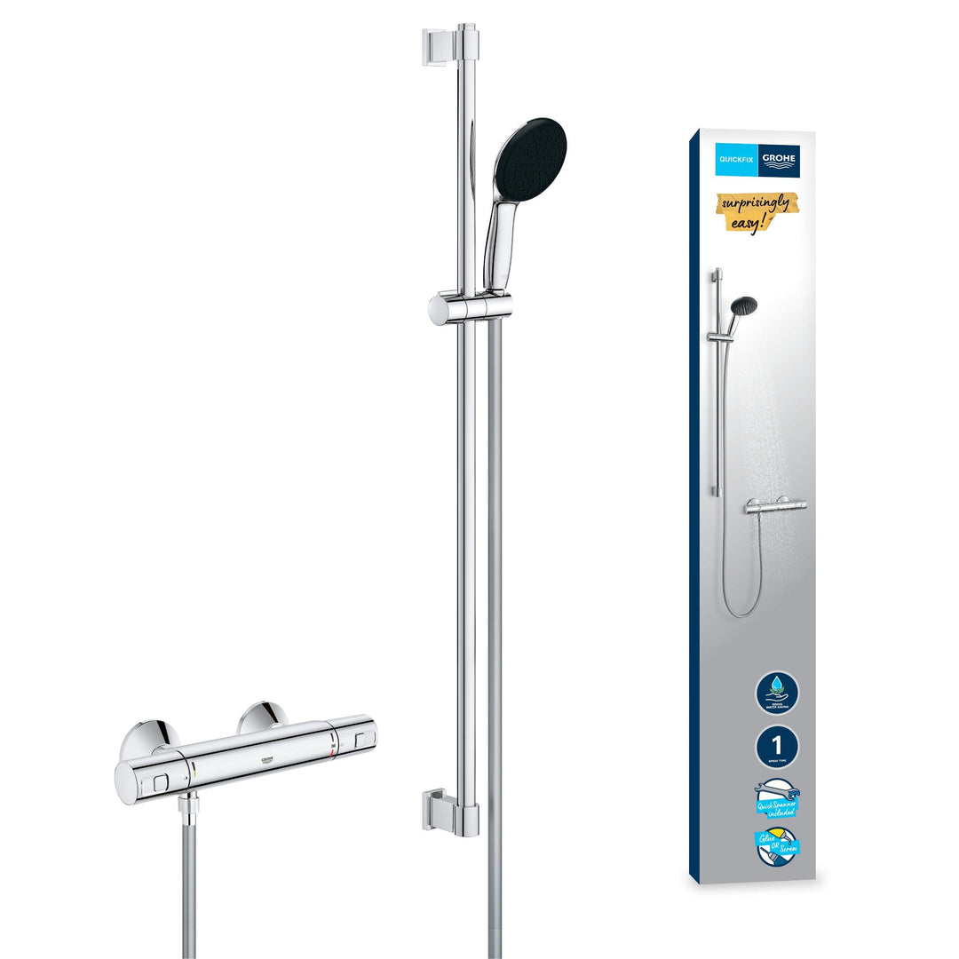 GROHE Precision Trend, Duschset mit Thermostat wassersparend, 8l pro Min (Duscharmatur hält Temperat