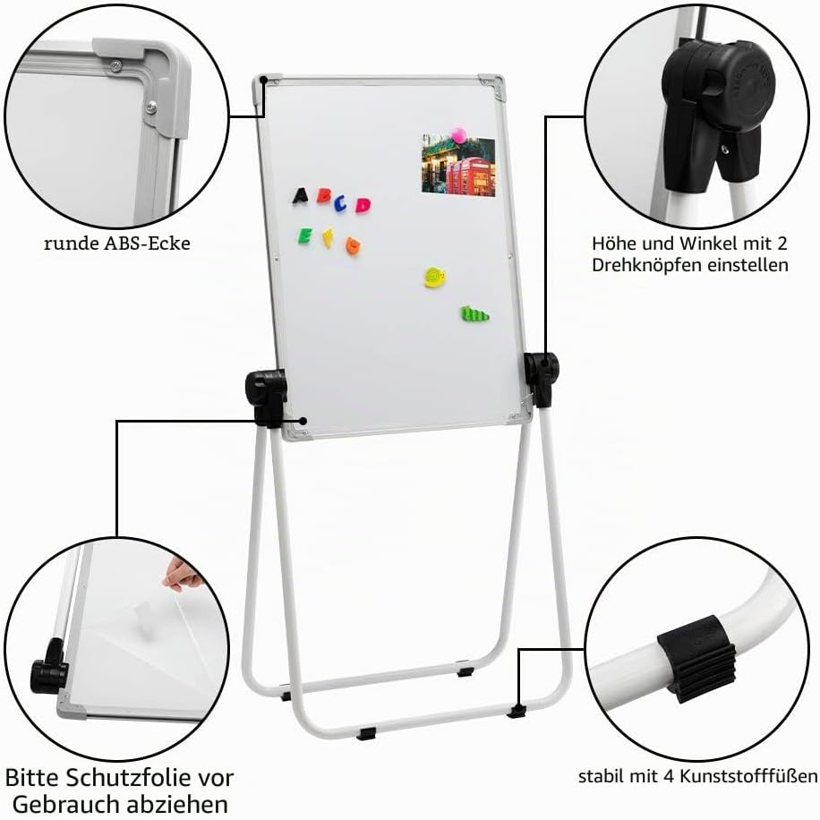 DOEWORKS Kinder Whiteboard Staffelei Doppelseitiges Staffelei Kinder Whiteboard & Kreidetafel mit Au