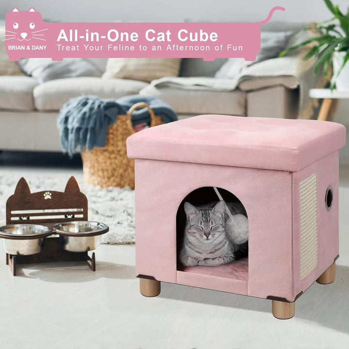 BRIAN & DANY Faltbare Katzenhöhle Grosse Katzen, Katzenhaus mit Kratzbrett und Spielball, Katzen Höh