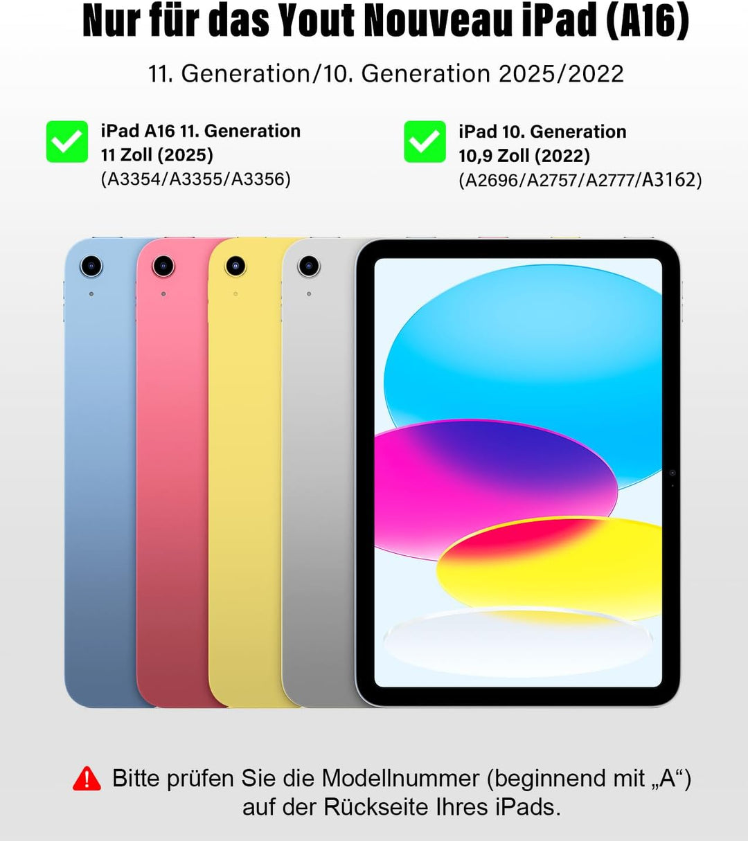 Hülle mit Tastatur für iPad A16 11/10 Generation (2025/2022 | 11/10.9 Inch Bluetooth Magnetische Tas