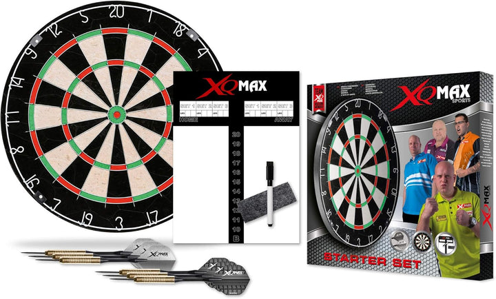 XQMAX Starter Set Bristle Dardboard, inkl. 6x 18g Steel Darts, Scoreboard, Wischer und Stift