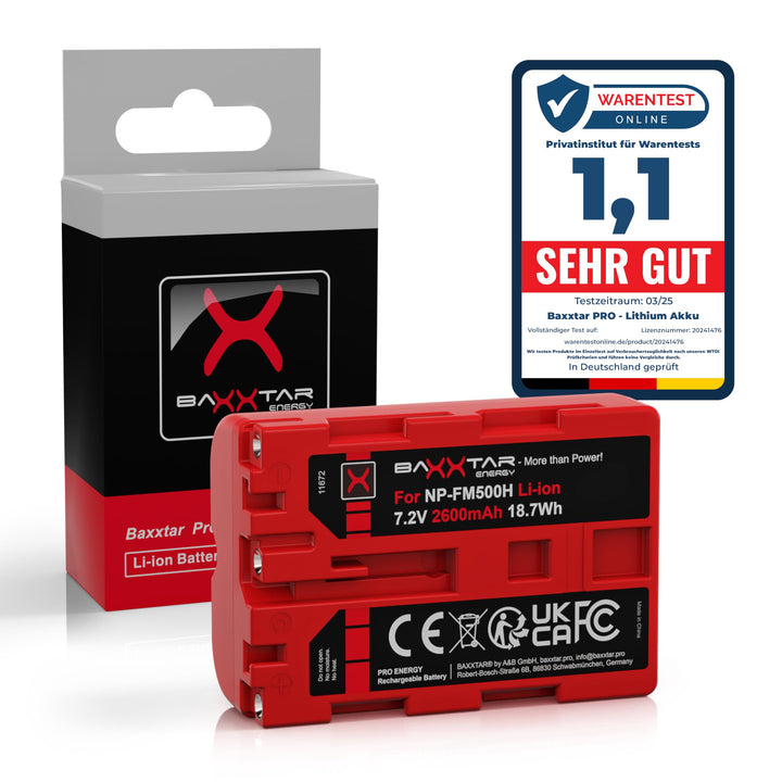 Baxxtar PRO NP-FM500H Akku (echte 2400mAh UL-Zertifikat) mit Infochip - kompatibel mit Sony Alpha A5