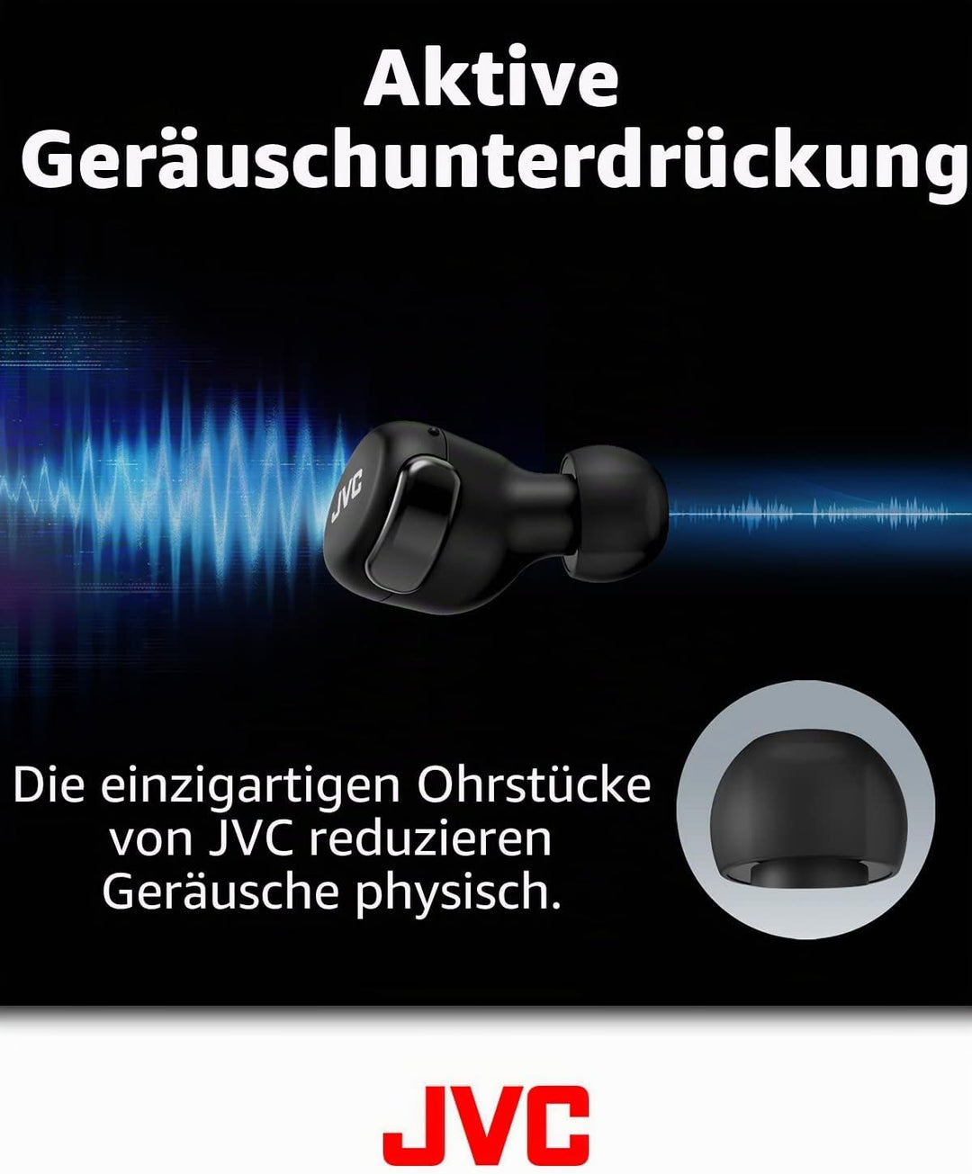 JVC HA-Z330T-B - Kompakte True Wireless Ohrhörer, akt. Noise Cancelling, geringes Gewicht, stylische