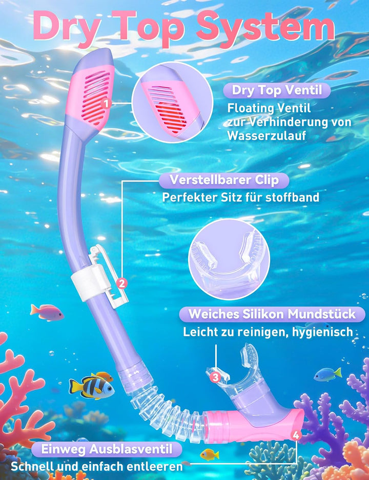 Supertrip Schnorchelset Kinder mit Flossen 6-14 Jahren | 4 in 1 Schnorchelset 180° Panorama HD Tauch