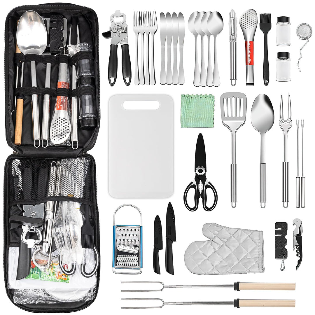 35 Stück Camping Kochutensilien Set, Camping Geschirr Set 4 Personen Camping Küchenset Outdoor Kochb