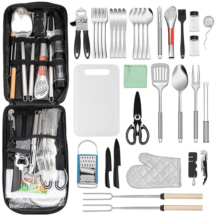 35 Stück Camping Kochutensilien Set, Camping Geschirr Set 4 Personen Camping Küchenset Outdoor Kochb
