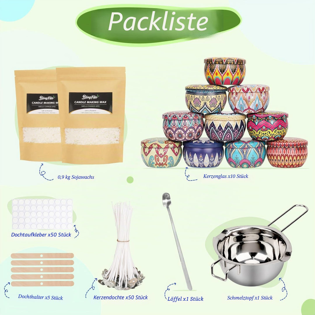 Kerzenherstellungs-Set Sojawachs-Anfängerset mit natürlichem Sojawachs, DIY-Kerzenzubehör, einschlie