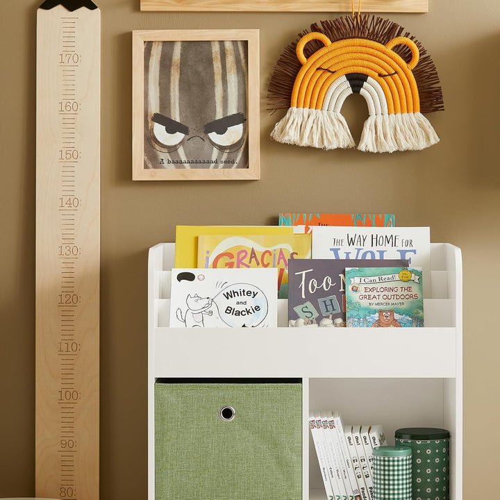 SoBuy KMB79-W Kinder Bücherregal Kinderregal mit 2 Stoffboxen Spielzeugregal Aufbewahrungsregal für