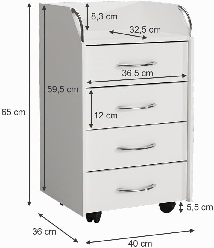 Vicco Rollcontainer Gwendolyn, Weiss, 40 x 36 cm mit 4 Schubladen