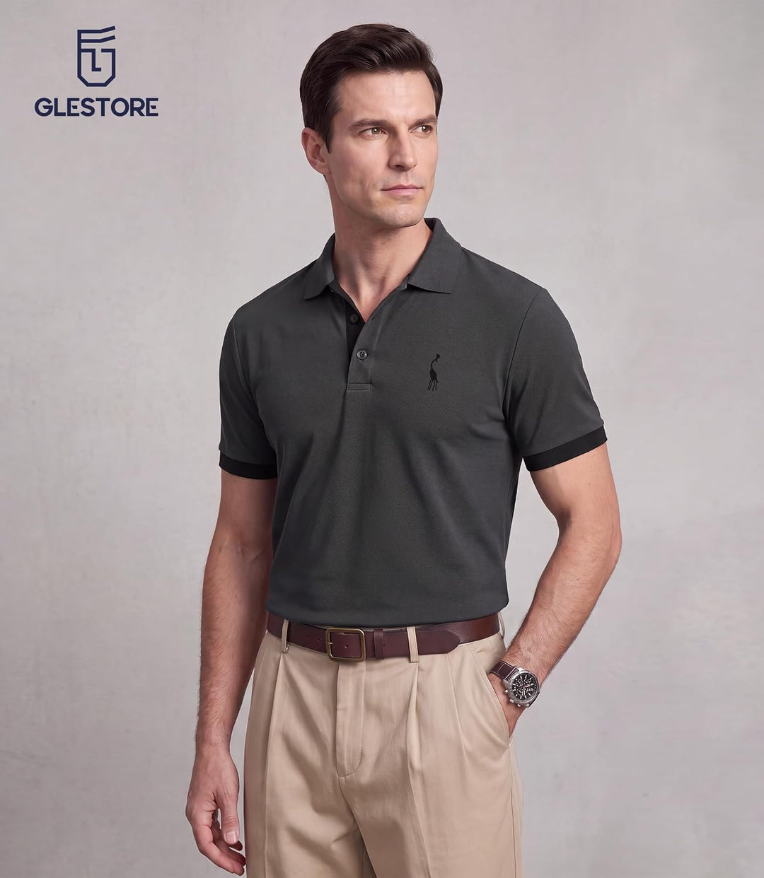 GLESTORE Poloshirt Herren Männer Hemd Herren Kurzarm Shirt Sommer M Grau&amp;schwarz, M Grau&amp;schwarz