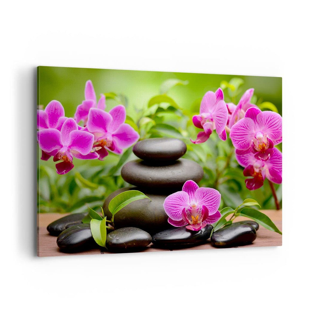Bilder auf Leinwand 100x70cm Leinwandbild Blumen Steine Bambus Dekoration Gross Wanddeko Bild Schlaf