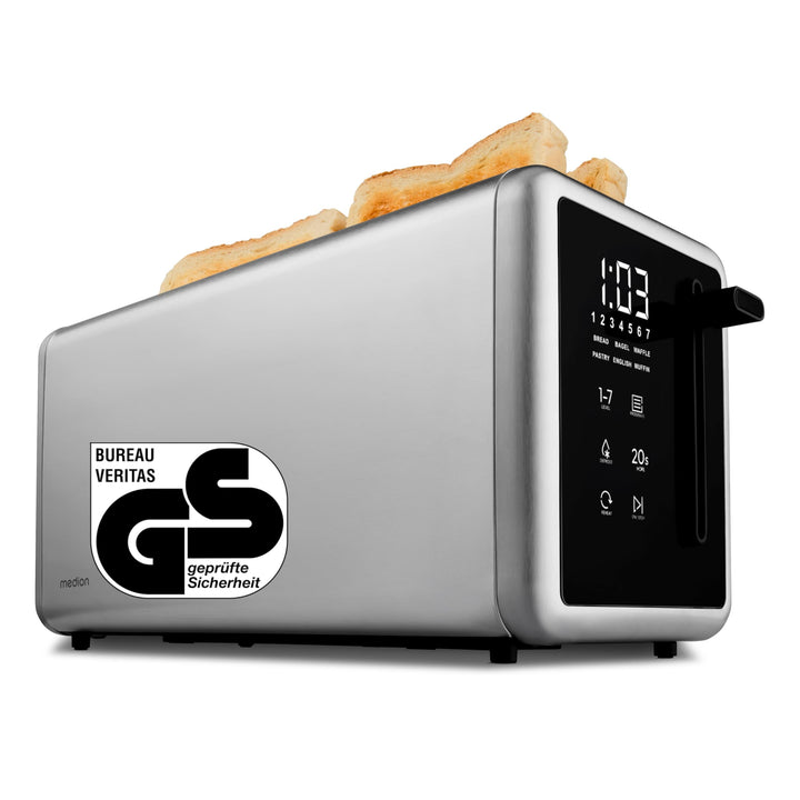 MEDION Toaster 4 Scheiben mit Brötchenaufsatz (7 Bräunungsstufen, 5 Automatikprogramme, 1.450 Watt,