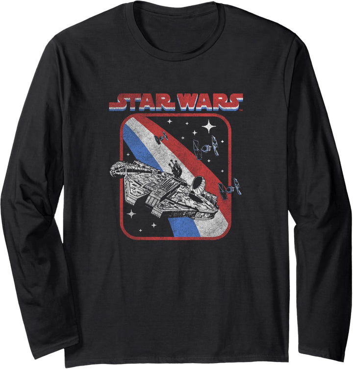 Star Wars Millennium Falcon Retro Galaxy Space Fight Langarmshirt