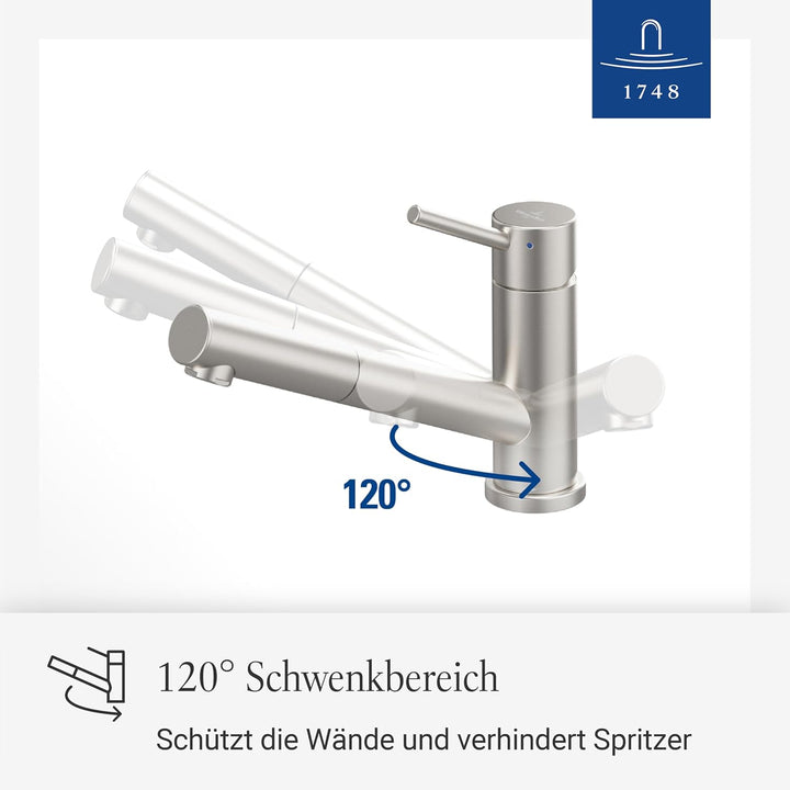 Villeroy &amp; Boch Como Shower Einhand-Spültischbatterie Edelstahl massiv Niederdruck 925211LC Edelstah