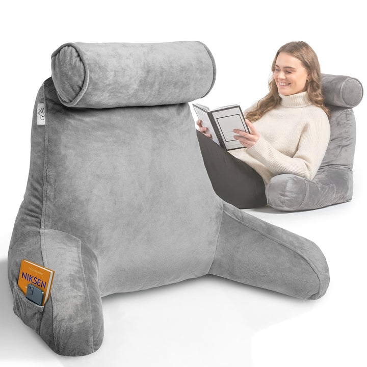 Ella Lesekissen für Bett und Sofa mit Abnehmbarer Nackenrolle - Rückenkissen Bett - Reading Pillow a